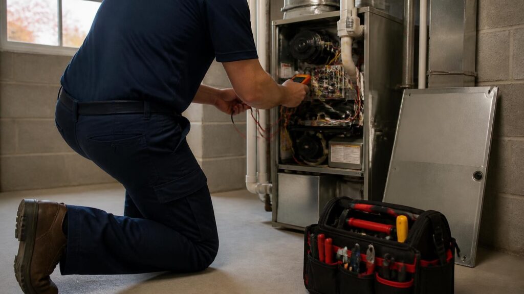 Snow cleared from furnace vent pipes, a common fix when a furnace is not turning on